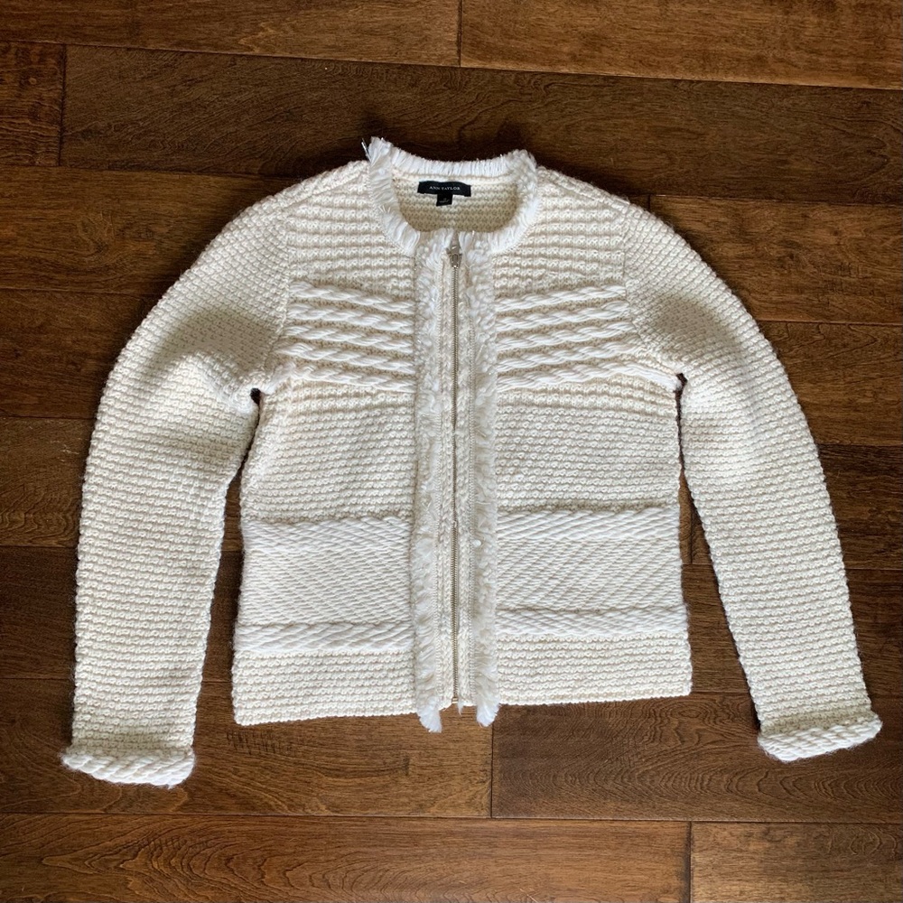 Ann Taylor Cream Textured Knit Cardigan